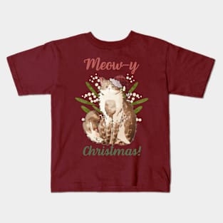 Meow-y Christmas! - Cream Fluffy Cat Kids T-Shirt